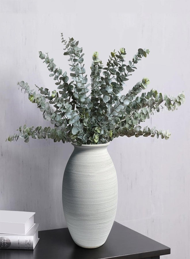 GeLive Ceramic Rustic Vase Handmade Whitewashed Pottery Jar for Farmhouse, Table Centerpiece Holds Fresh/Dried Flowers, Neutral Home Decor, 9 inch Retro Vase for Eucalyptus, Olive, Gray White - Image 1